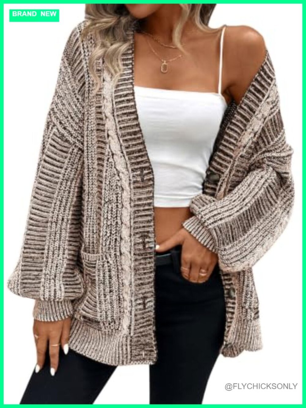 Oversized Open Front Cable Knit Cardigan Sweater with Pockets